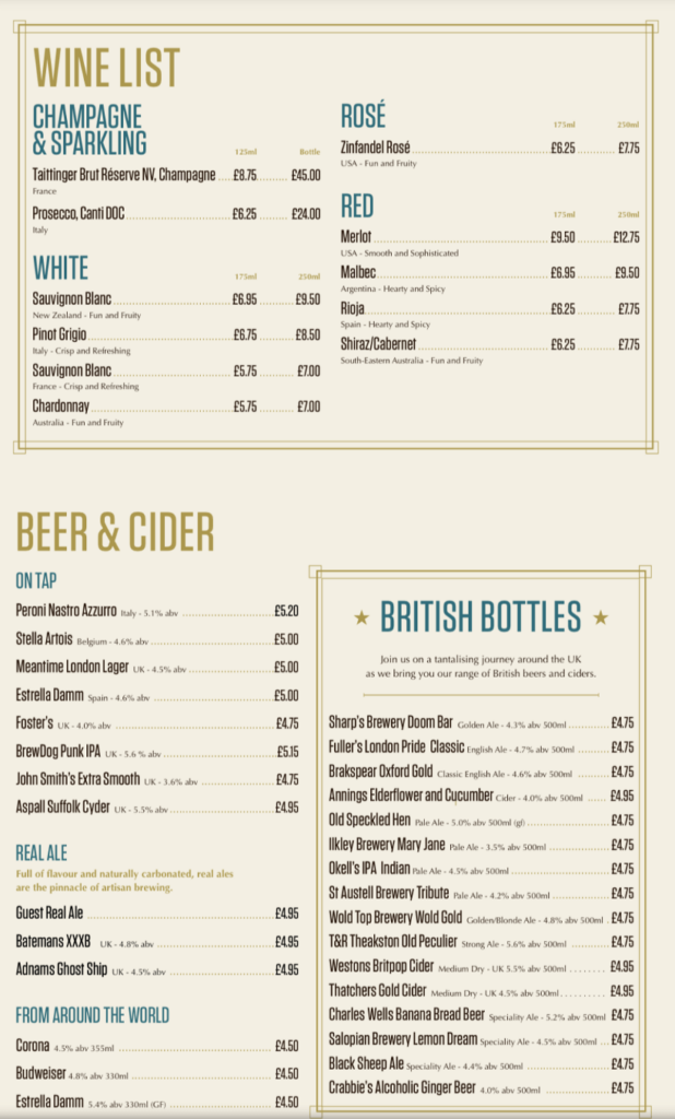 po cruises drinks price list