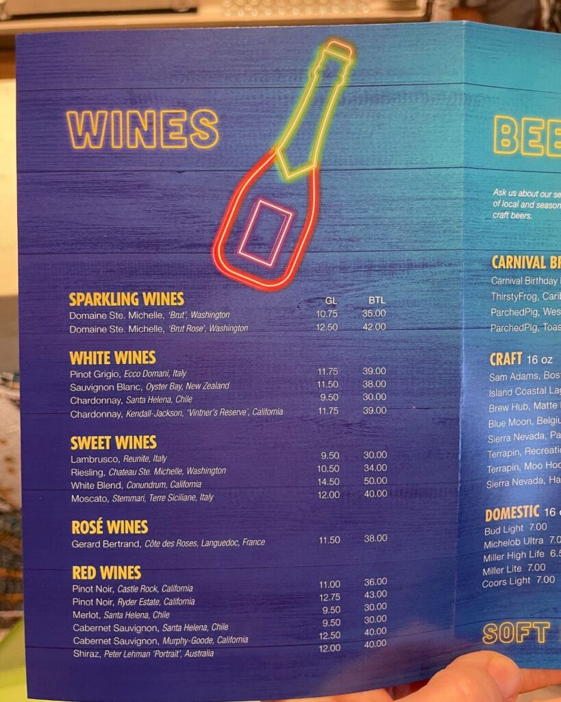 Carnival Cruise Drink Menus & Prices (2024)