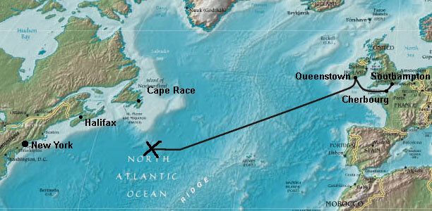 titanic sinking map location